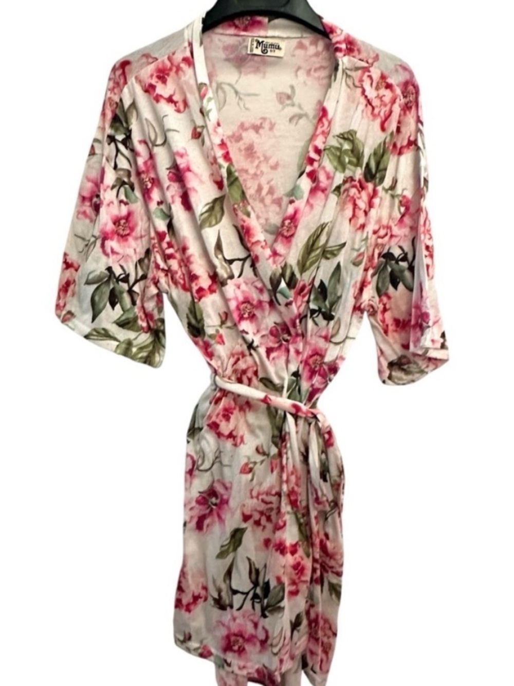 Show Me Your Mumu White Floral Wrap Kimono Robe - Pink & Green - Picture 3 of 5